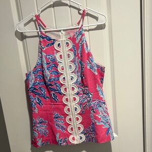 Lilly Pulitzer Pink and Blue Top with White Accents